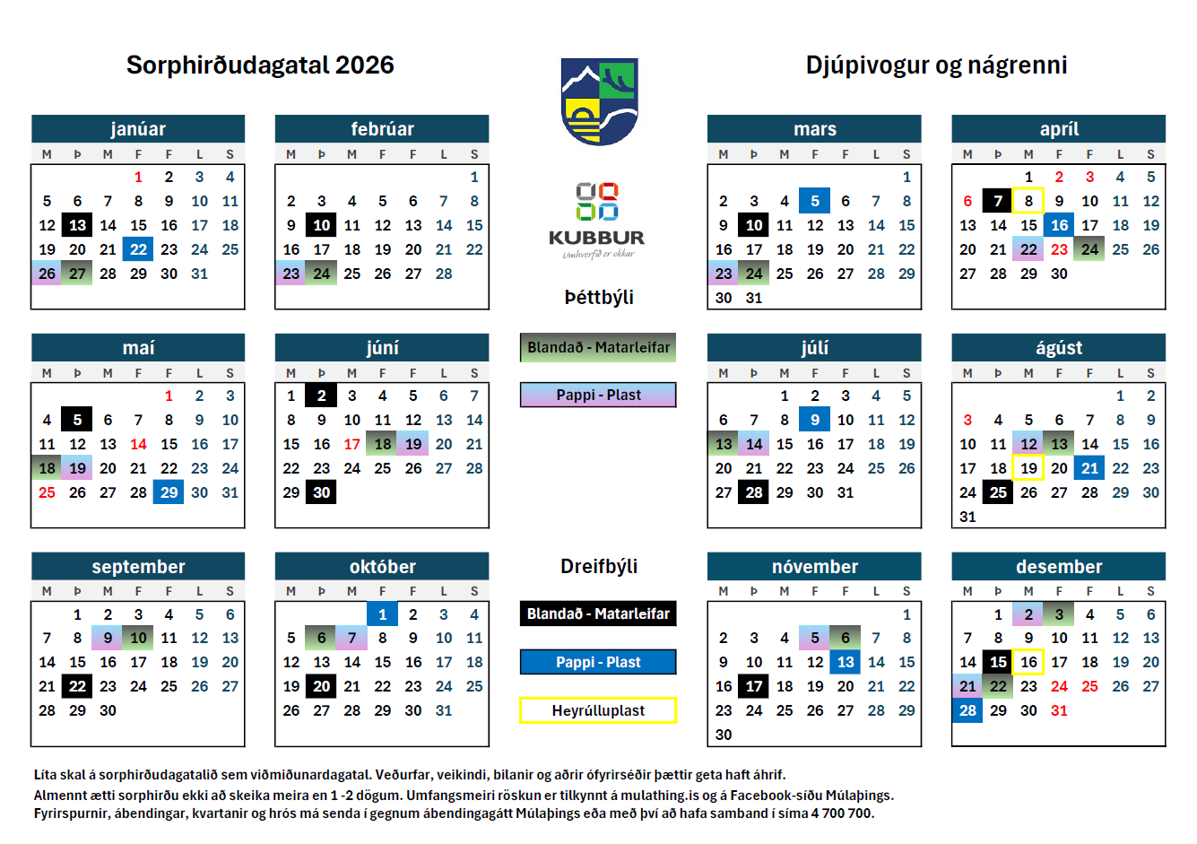 Sorphirðudagatal Djúpavogs og nágrennis